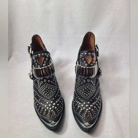 Jeffrey Campbell Calhoun Ankle Boot Black Silver Metal Studded Leather Sz 6 - Picture 3 of 11